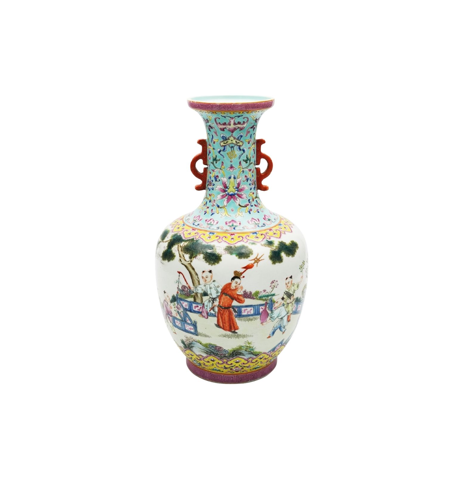 a famille rose ‘boys at play’ vase with ruyi handles a famille rose ‘boys at play’ vase with ruyi handles