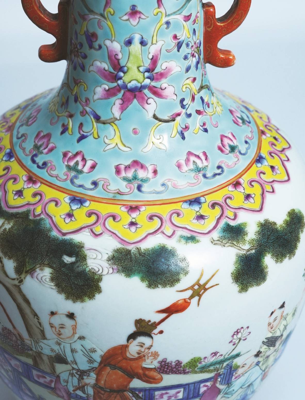 a famille rose ‘boys at play’ vase with ruyi handles a famille rose ‘boys at play’ vase with ruyi handles